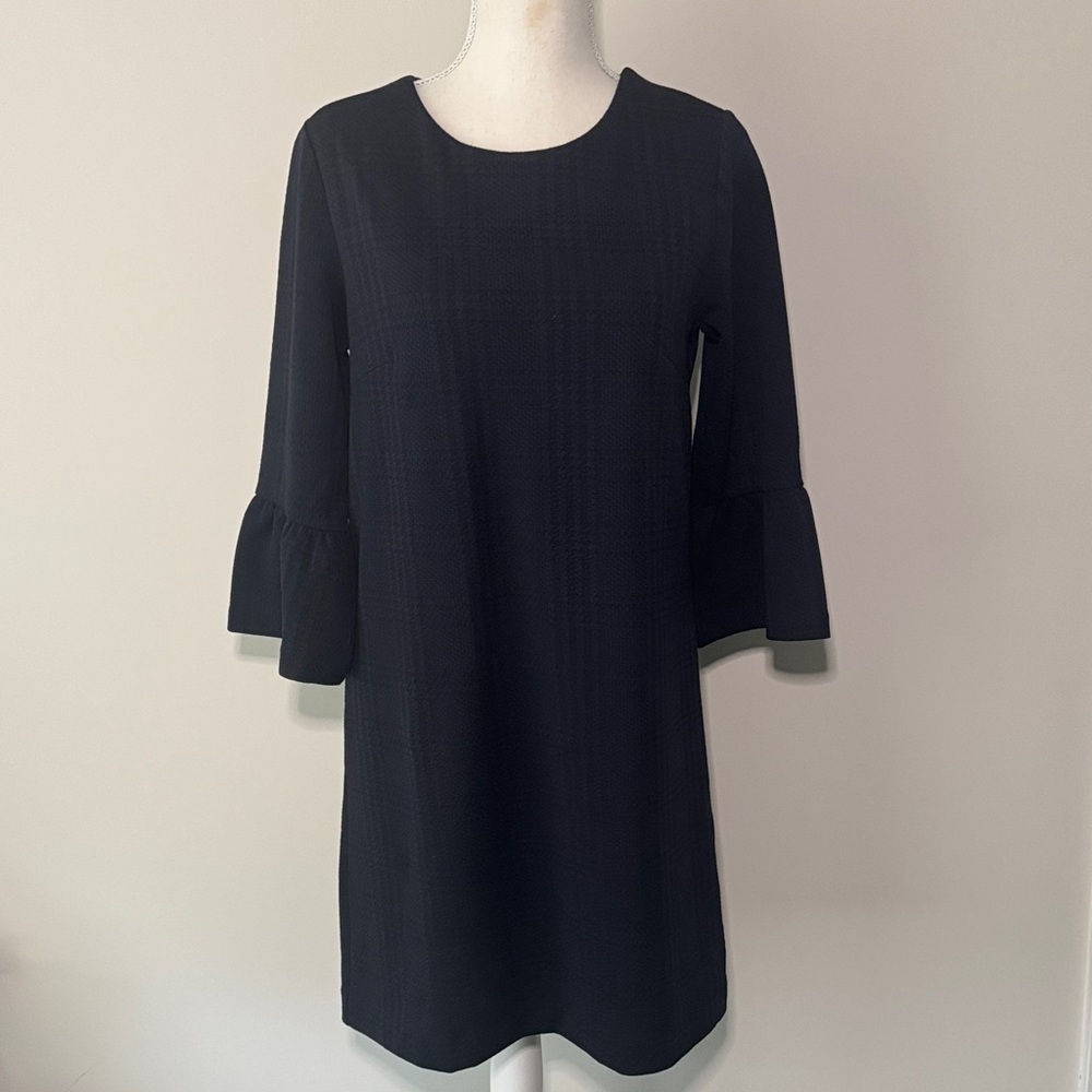 Banana Republic Navy Plaid Bell Sleeve Stretch Shift Dress Size Small